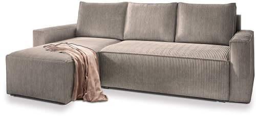 Masseno Ecksofa POTARO mit Schlaffunktion L-Form, Sofa mit Bettkasten, Wohnzimmersofa, Couch, Soffa, Bettsofa, Couchgarnitur- Beige, POSO 02
