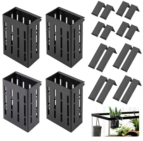Sekonow 4 Pack Aquarium Plant Holder for 1-3.2in Edge, Hanging Fish Tank Plant Holder Aquatic Plant Pot with 16 Hooks for Live Plants Aquarium Planter Fish Tank Decorations