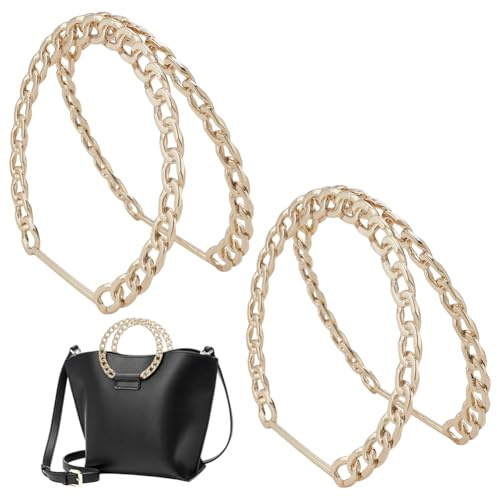 PH PandaHall 4pcs Chain Purse Handle, Golden Bag Handle Strap 11.2x10.5cm Small Metal Handbag Handle Replacement Decorative Twist Purse Handle for Handmade Crochet Bags Beach Bag Straw Handbag