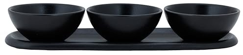 Cosy & Trendy Service apéritif en Grès Ellips, noir, 4 pièces - Assiette Ovale 28,5X9,5Cm + 3 Coupelles D9Cm