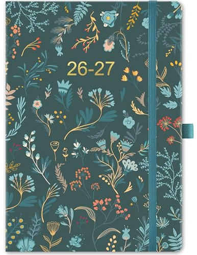 Kamaking Academic Diary 2026-2027 - A5 Diary Week to View, Mid Year Planning for Teacher, Student, Work, Aug' 2026 - Jul' 2027, Leafy Hardcover, Elastic Closure & Pen Loop, Inner Pocket