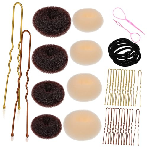 CALLARON Hair Bun Maker Donuts u Pins Hair Ties Pink Bun Making Kit Accessories for Women