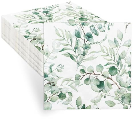 Lot de 60 serviettes de table jetables en papier vert eucalyptus, pour mariage, décoration de table, communion, jardin, mariage, fête