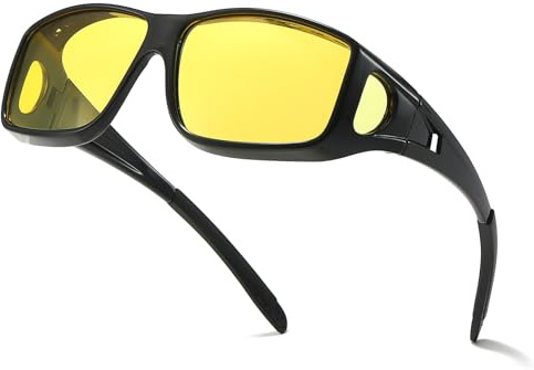Myiaur Nachtfahrbrille für Brillenträgerinnen Damen Polarisiert mit Gelben Gläsern & Umschließender Fassung Gegen Blendung Ideal für Nacht und Regenfahrten
