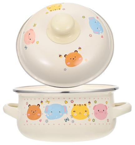 Cabilock Enamel Milk Pot for Household Cooking Pot Lovely Pattern Stew for Dinner
