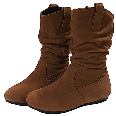 Bottines élégantes pour femmes hiver - Bottines en daim pour femmes - Bottines à bout rond à tige courte à mi-mollet, bottines mi-hautes à enfiler, bottines plates, bottes d’hiver antidérapantes