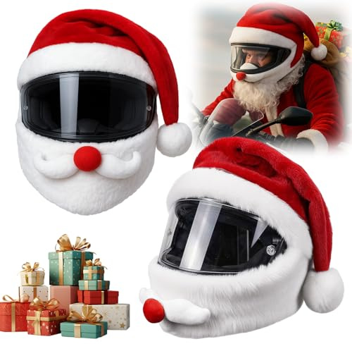 Valicaer Christmas Hat Motorcycle Helmet Cover,Santa Claus Full Face Helmet Cover, Funny Personalized Motorcycle Helmet Cover for Xmas Party Decoration, Durable Protection (Without Helmet)