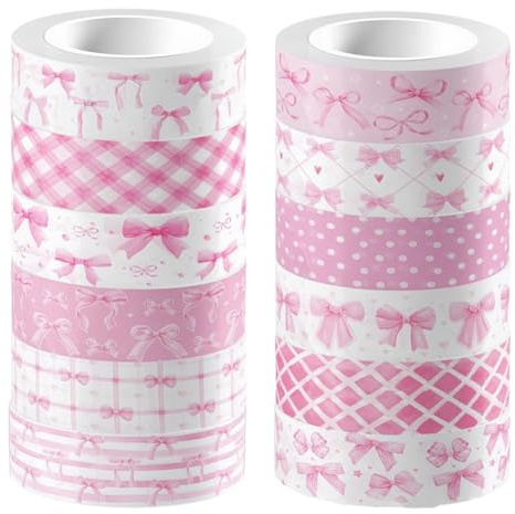 craspire 12 Rolle Washi Tape Aufkleberpapier Dekoratives Abdeckband Rosa Schleife Süßer Journal Kleber Für Scrapbooking Collage Tagebuch Bullet Junk Planner Geschenkverpackung DIY Kunsthandwerk