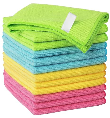 Microfibre Cleaning Cloths 12 Pack - 4 Colour Assorted (Green, Blue, Yellow, Pink), 30 x 30 cm, Highly Absorbent & Lint-Free for Kitchen, Car, Glass, Electronics & Dusting