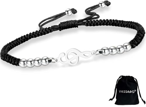 VASSAGO Braccialetto con note musicali per donne e uomini note musicali fatto a mano regolabile corda intrecciata con ciondoli braccialetto musicale gioielli regalo per musicista amante della