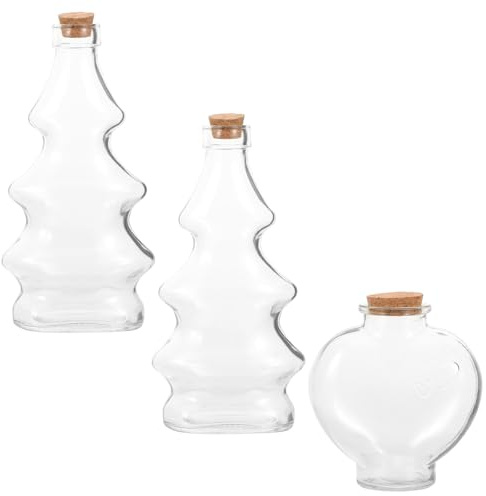 FONDOTIN Set de 3 Frascos de Vidrio Transparente para Ceremonia de Arena, Corcho, Tamaño Mediano y Grande (1 Corazón Mediano 2 Botellas de 300 Ml), Adecuado para Decoración y Obsequio