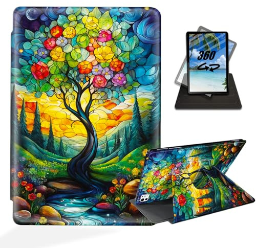 ETLKJVBL for iPad Pro 11 Inch Case 2024, 360 Degree Rotating, Multi - Angle Viewing, Auto Sleep/Wake, Stained Glass - Like Tree and Stream Exquisite Leather Case for iPad Pro 11 Inch 2024 Tablet