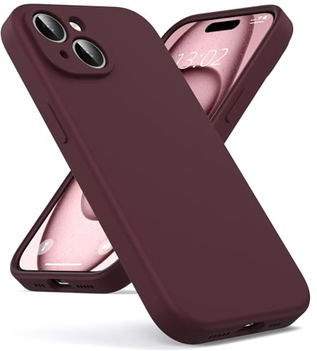 Oududianzi - Cover per iPhone 15 Silicone Liquido Case, Bordeaux | Interno in Microfibra Morbida, Custodia Protezione Antiurto Resistente Aantigraffio