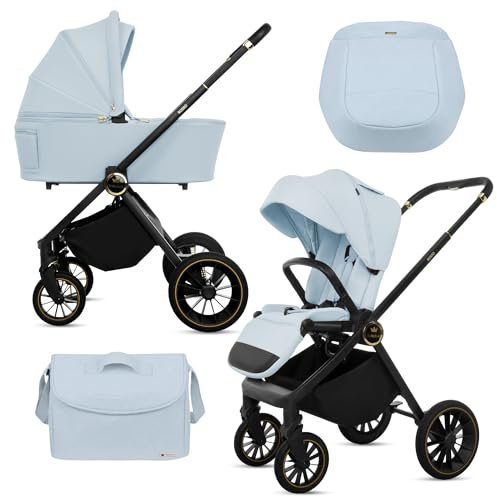 BabyLux® Carrito Bebe 2en1 ROSSO, Conjunto de Cochecito Ligero y Plegable Que Incluye Capazo, Silla de Paseo, Bolso Cambiador y Más Accesorios, 4 Posiciones de Reclinado, 0-22kg, Protección UV 50+