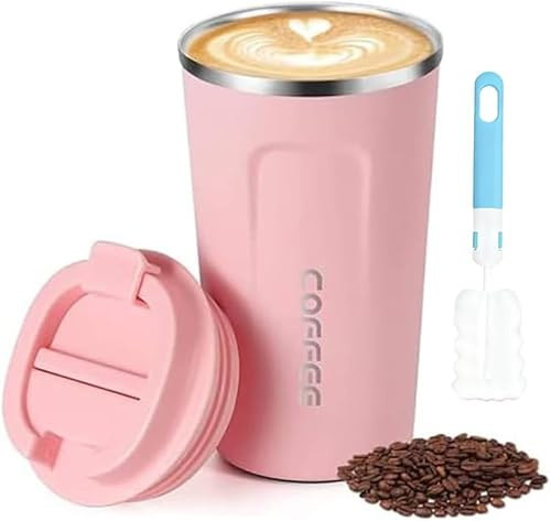 Ansilhus Stainless Steel Vacuum Insulated Travel Coffee Mug, Leak Proof with Lid Keeps Cold and Warm, Suitable for Coffee, Tea and Beer (Pink)