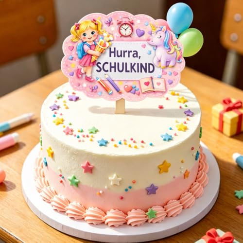 Tortendeko Einschulung Holz Hurra Schulkind Cake Topper Mädchen Einhorn Kuchendeko Schulanfang Tortenstecker 1 Schultag Party Deko Schulbeginn Kuchen Dekoration Geschenk Idee,Schulkind 2026 Mädchen