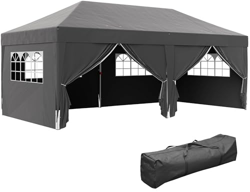 Outsunny Pavillon ca. 6x3m Stabil Winterfest Pop-up Faltpavillon mit Fenster Reißverschlusstür Seitenteilen UV Schutz, Faltbar Partyzelt Gartenzelt Gartenpavillon für Camping Garten Festival, Schwarz