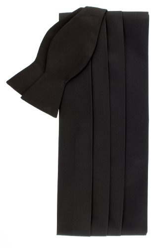 David Donahue Silk Self-Tie Bow Tie & Cummerbund Set in Black Satin (CH100001)