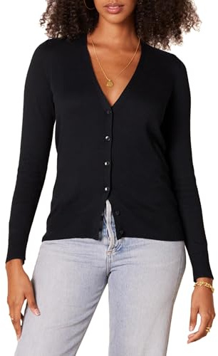 Amazon Essentials Felpa Cardigan Leggera Donna, Nero, L