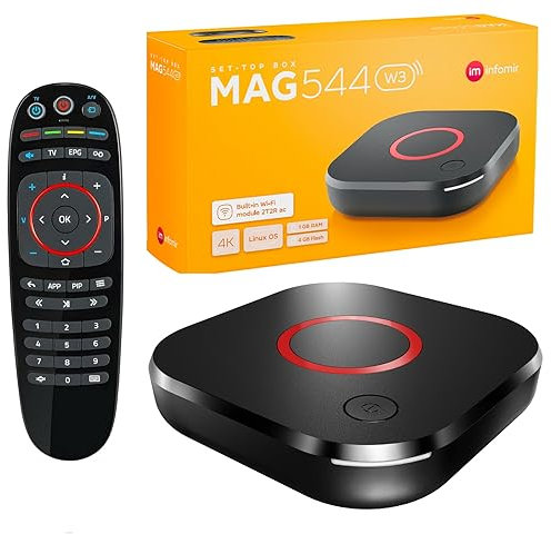 MAG 544w3 Original Infomir & XstreamTec Linux 4K IPTV Set TOP Box with Built-In DUAL WiFi 5G (802.11ac 2T2R) Internet TV IP Receiver HEVC 4K UHD 544 HDMI 2.0 UK Plug MAG544w3