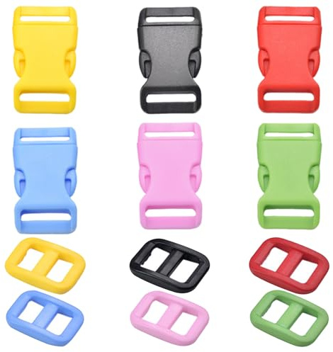 Aweisile Verschluss 120 Stück Mini Verschluss Set schnallen kunststoffschnalle schnallen klickverschluss klippverschluss mit verstellbare schiebeschnallen für Paracord armbänder hundehalsband 29x15mm