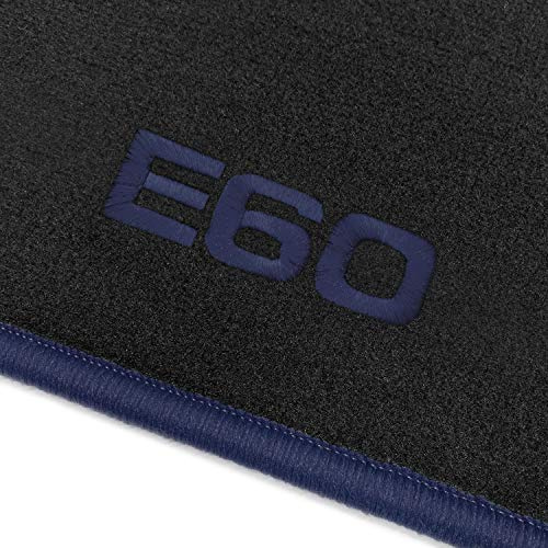 online-fussmatten OFM-Q300_E60-312 Passform Velours-Fußmatten mit Bestickung E60 und Rand in Dunkelblau