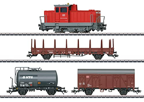 Märklin Modelleisenbahn Digital-Startpackung Moderner Rangierbetrieb 29469 – Diesel-Lokomotive mit Kesselwagen und Güterwagen, inklusive mobiler Station und automatischer Verbindung