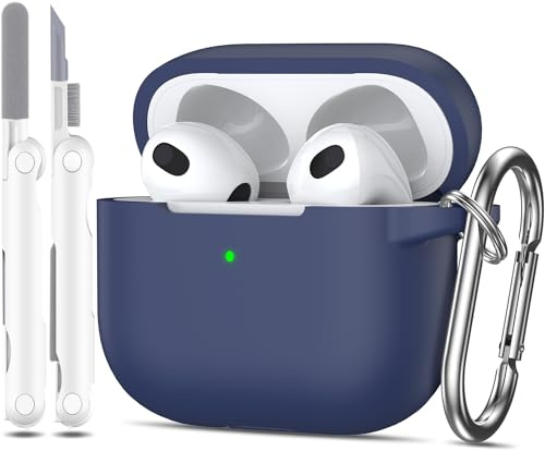 MHYALUDO für AirPods 3 Hülle, AirPods 3 Case Silicone Protective Case | Weicher Silikonschutz Mit Schlüsselanhänger und Reinigungsset, Kompatibel Mit AirPods 3, Nachtblau