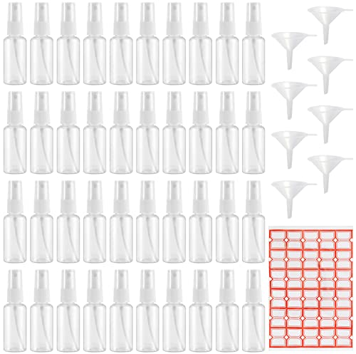 ZOENHOU 40 Pack 30ml Spray Bottles, Mini Clear Fine Mist Spray Bottles with Funnels and Labels, Plastic Small Spray Bottle for Travel