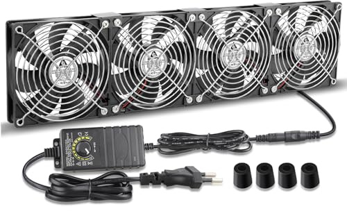 GDSTIME 4 x 120mm Lüfter 230V Doppelt 240mm Lüfter Dual Kugellager Regelbar | Gehäuselüfter 220v 4x120mm Fan mit 4V -12V Einstellbare Geschwindigkeiten Großer Luftstrom für Server Wechselrrichter Schrank