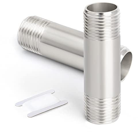 ERGAOBOY 2 Stück 1 BSP Außengewinde x 50 mm Rohrnippel, 304 Edelstahl Gewinderohr Gerade Verbinder mit PTFE-Dichtungsband für Wasser, Luft, Gas & Sanitär
