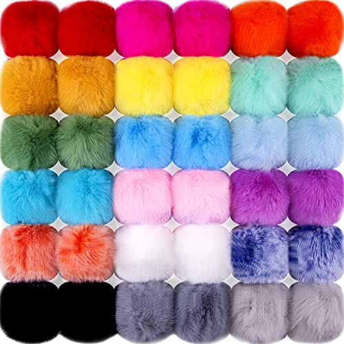 BQTQ 36 Pièces Pompon pour Bonnet Fausse Fourrure Pompon Balls Fausse Fourrure Boule pour Sac Porte-clés Décoration, 18 Couleurs