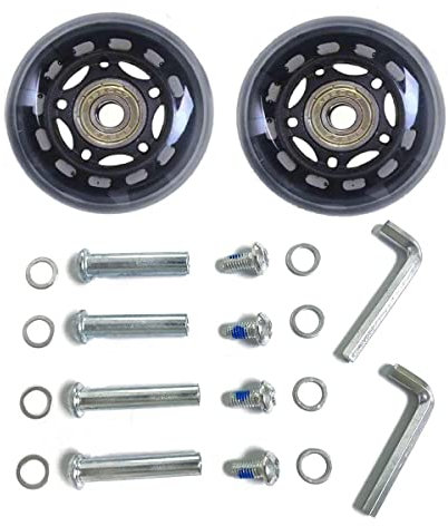 LOTOWELZON 2pcs Luggage Suitcase Replacement Wheels, 70mm Rubber Inline Roller Skate Wheels with 8mm(0.31) ABEC-7 608ZZ Bearings Repair Kits (Black&Clear, OD70xW24mm/2.75x0.94)