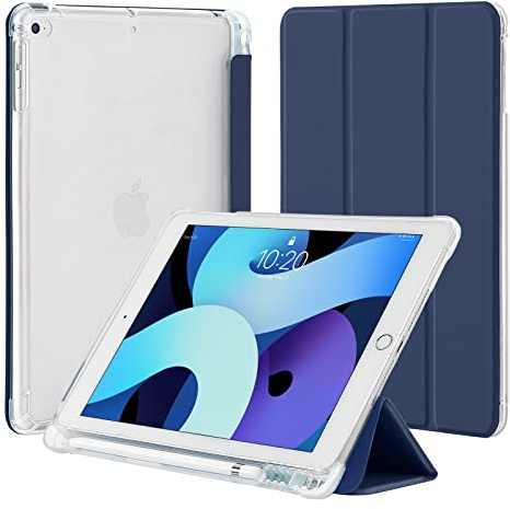 4UBonLife Custodia per iPad 9,7 Pollici 6a / 5a Generazione 2018/2017 con Portapenne, per iPad Air 1 2013/Air 2 2014 Sottile Leggero in Morbido TPU Traslucida Posteriore Opaca Cover, Blu Scuro