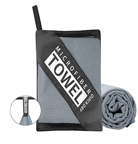 Woukksy Mikrofaser Handtuch, Strand Microfaser Handtücher Schnelltrocknend für Sauna, Fitness, Yoga, Kompakte Mikrofaserhandtuch Bade-Handtuch für Strand, Camping (Grau ., 80x40cm)