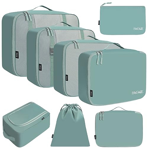 BAGAIL Cubi da Imballaggio per Valigia Set 8 Pezzi, Organizzatori Leggeri per Bagagli e Accessori da Viaggio, Blu polvere
