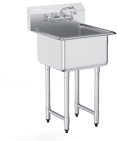 VEVOR Edelstahl Spültisch Gewerbliche Spülbecken 533,4x457x1041mm Wasserhahn
