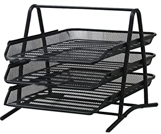 Schreibtisch Briefablage Dokumentenablage Mesh Drei-Tier-File-Tablett, Metall-Dateiregal, Bürozubehör Schreibtisch-Organizer, Desktop-Dokumentbrief-Tablett Aufbewahrungsbox, schwarz Dokumentenablage