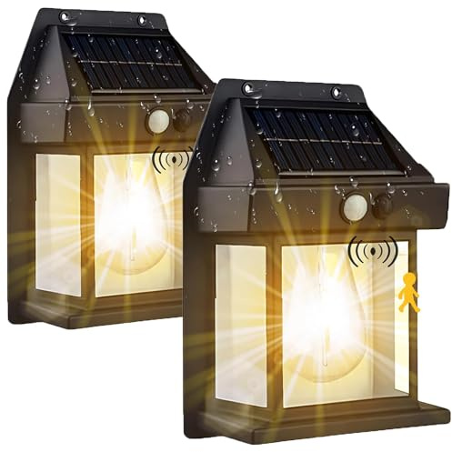 Starnearby Solar Wolfram Wandleuchte Außenleuchte, Aussenlampe mit Bewegungsmelder, IP65 Wasserdicht Solar Wandlampe, Ausenbeleutung für Hauswand Garten Balkon Zaun Hof(2 Stück Schwarz)