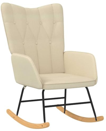 vidaXL Schaukelstuhl, Schwingstuhl mit Armlehne, Schaukelsessel mit Holzkufen Stahlgestell, Relaxsessel Schwingsessel Wohnzimmer, Modern, Creme Stoff
