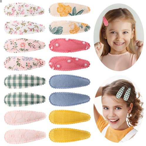 WLLHYF 16 Pieces Girls Toddler Floral Print Hair Clips Cloth Non-Slip Fabric Wrapped Metal Snap Hairpins Floral Design Hair Barrettes Accessories for Kids Baby Teens Girls Women