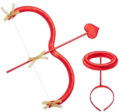NIDONE Amor Pfeil und Bogen Set Kostüme, Erwachsene Amor Engel Halo und Bogen Kit Pfeile Valentinstag Amor Kostüm Zubehör Hochzeit Geburtstag Cosplay Kostüm Foto Requisiten – Rot – Einheitsgröße