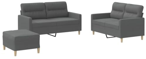 vidaXL Sofagarnitur 3-TLG., Sessel Couch mit Kissen, Sofa Wohnzimmersofa mit Armlehnen, Couchgarnitur Designsofa Sitzmöbel Polstermöbel, Dunkelgrau Stoff