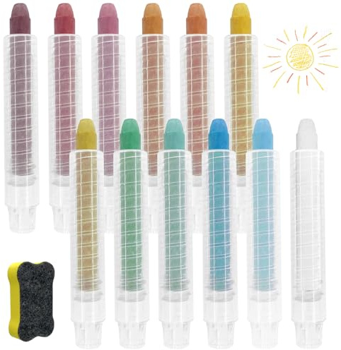 Sheryl&Rain Gessetti Colorati per Pvimento e Strada con 12 Porta Gessetto per Lavagna, Gessi Grossi per Bambini Insegnante