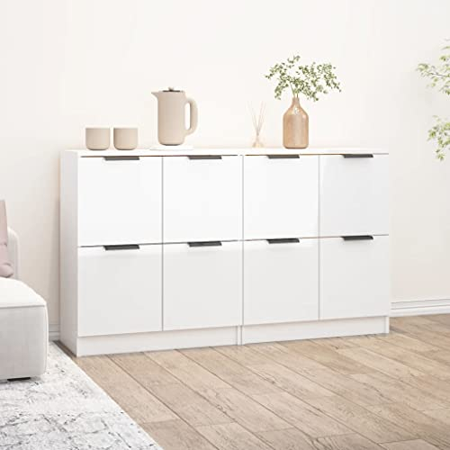 AUVYI Sideboards 2 STK. Hochglanz-Weiß 60x30x70 cm Holzwerkstoff Kleiderschrank Kinderzimmer Barschrank Schrank Organizer Küchenschränke Mehrzweckschrank Fernsehschrank Vorratsschrank