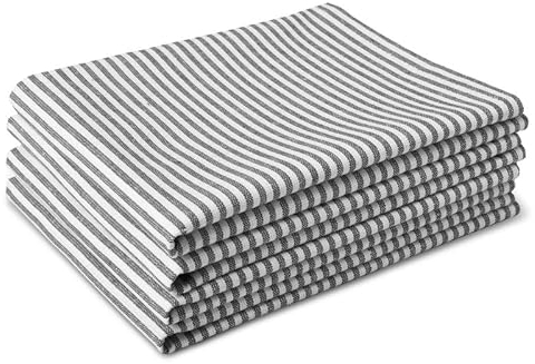 Encasa XO Kitchen Cloth for Cooking | Cotton Hand Towel for Quick Drying Dishes | 70x45 cm Tea Towels | Highly Absorbent for Cleaning of Plates & Glasses | Ticking Black (Set of 4 Pieces)