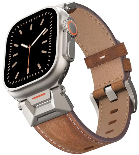 Bouixel Lederarmband für Apple Watch Ultra Armband 49mm 46mm 45mm 44mm 42mm | Echtes Leder Robustes Band mit Metallanschluss,Ersatzbänder Damen Herren für iWatch Ultra 3/2/1 Series 11 10 9 8 7 6 5 4 SE