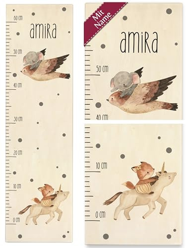 Kind Holz - Tiere - Elefant Vogel Einhorn Fuchs Kindermesslatte Baby Messlatte Jungen Mädchen - 0-60 cm - Holz - größen kinder 160 tier meßlatte größe eichhörnchen metermaß aus messbrett