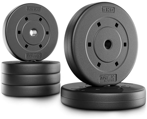 TREX SPORT Hantelscheiben Set 20 kg|Kunststoff Gewichte 25 mm | Gewichtsscheiben 2x5 kg + 4x2,5 kg