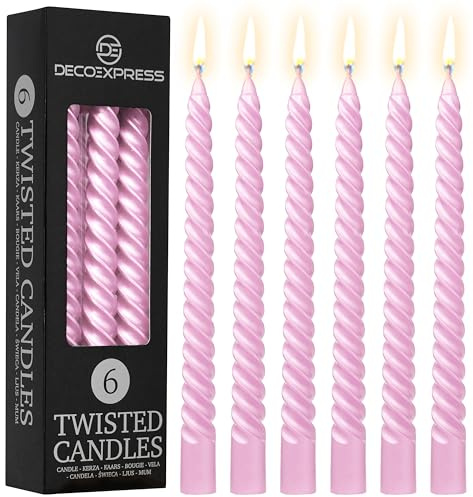 DECO EXPRESS Middagsljus paket med 3 eller 6 vridna droppfria färgade spiralljus långvariga 6 timmar bränna doftfria (roséguld, 6-pack)